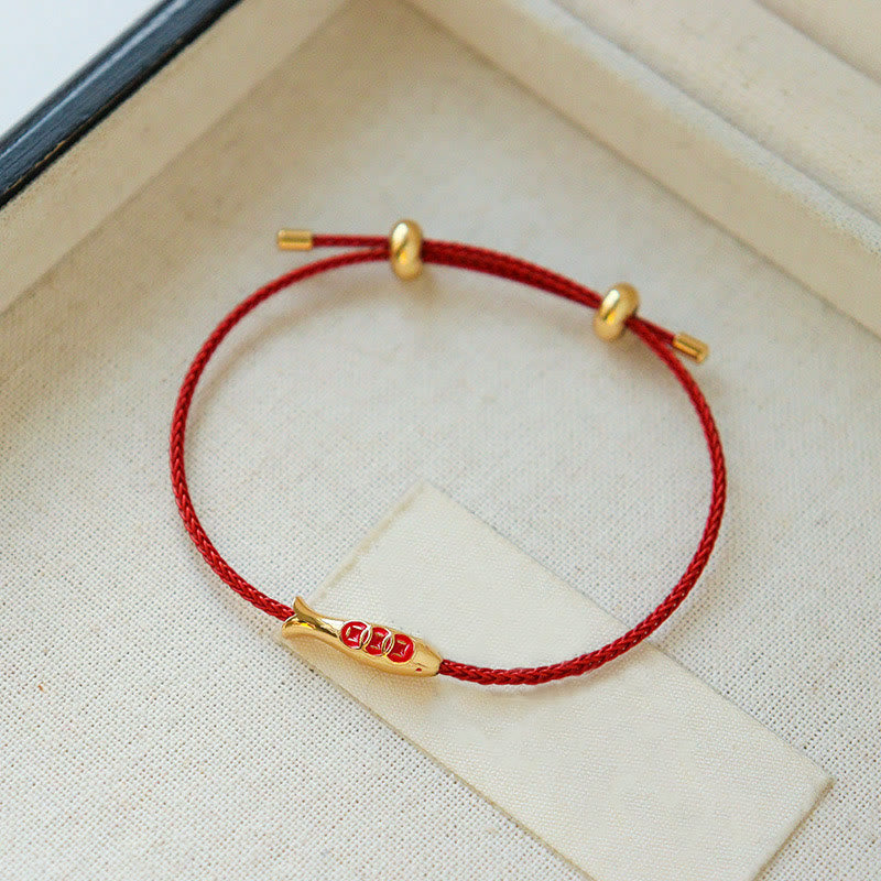 Fortune Jewel Brass Koi Fish Red String Wealth Bracelet