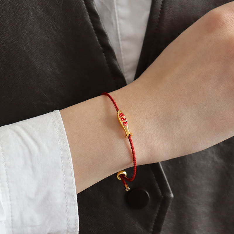 Fortune Jewel Brass Koi Fish Red String Wealth Bracelet