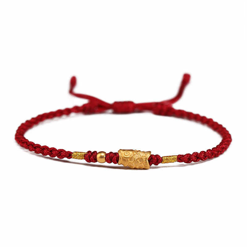 Fortune Jewel 999 Gold Luck Protection Koi Fish Handmade Braided String Bracelet