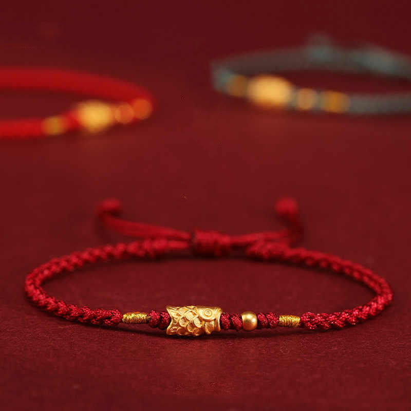 Fortune Jewel 999 Gold Luck Protection Koi Fish Handmade Braided String Bracelet