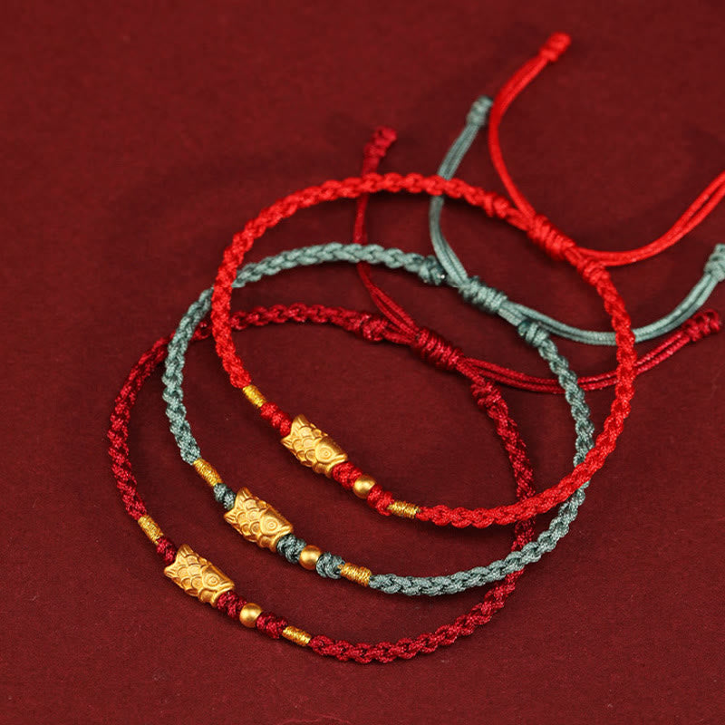 Fortune Jewel 999 Gold Luck Protection Koi Fish Handmade Braided String Bracelet