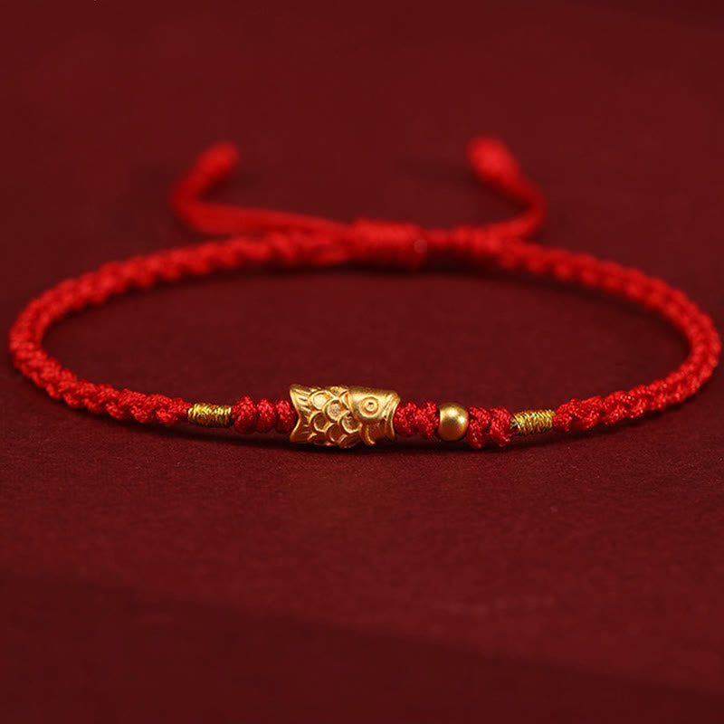 Fortune Jewel 999 Gold Luck Protection Koi Fish Handmade Braided String Bracelet