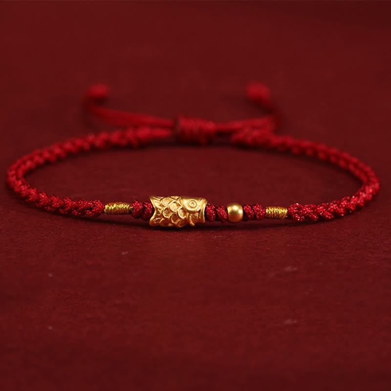 Fortune Jewel 999 Gold Luck Protection Koi Fish Handmade Braided String Bracelet