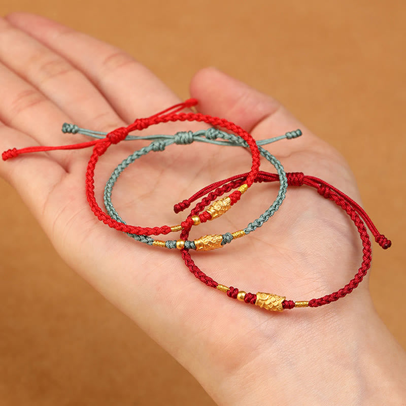 Fortune Jewel 999 Gold Luck Protection Koi Fish Handmade Braided String Bracelet
