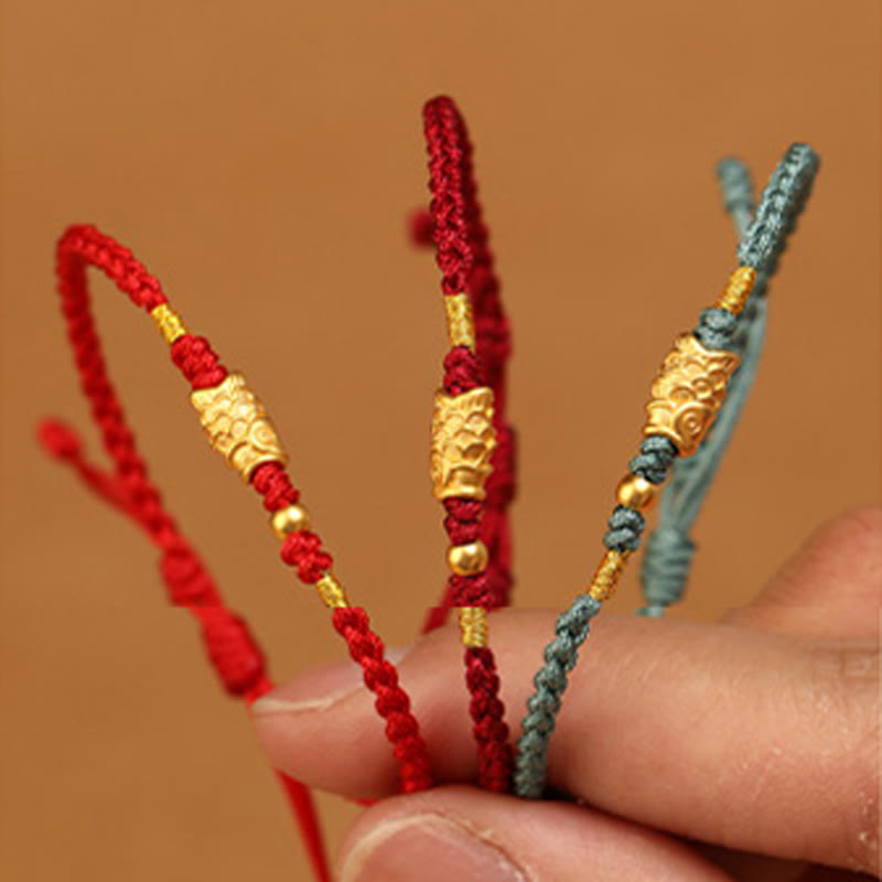 Fortune Jewel 999 Gold Luck Protection Koi Fish Handmade Braided String Bracelet