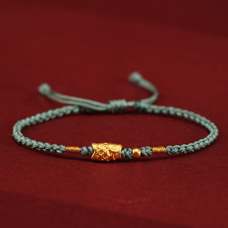 Fortune Jewel 999 Gold Luck Protection Koi Fish Handmade Braided String Bracelet