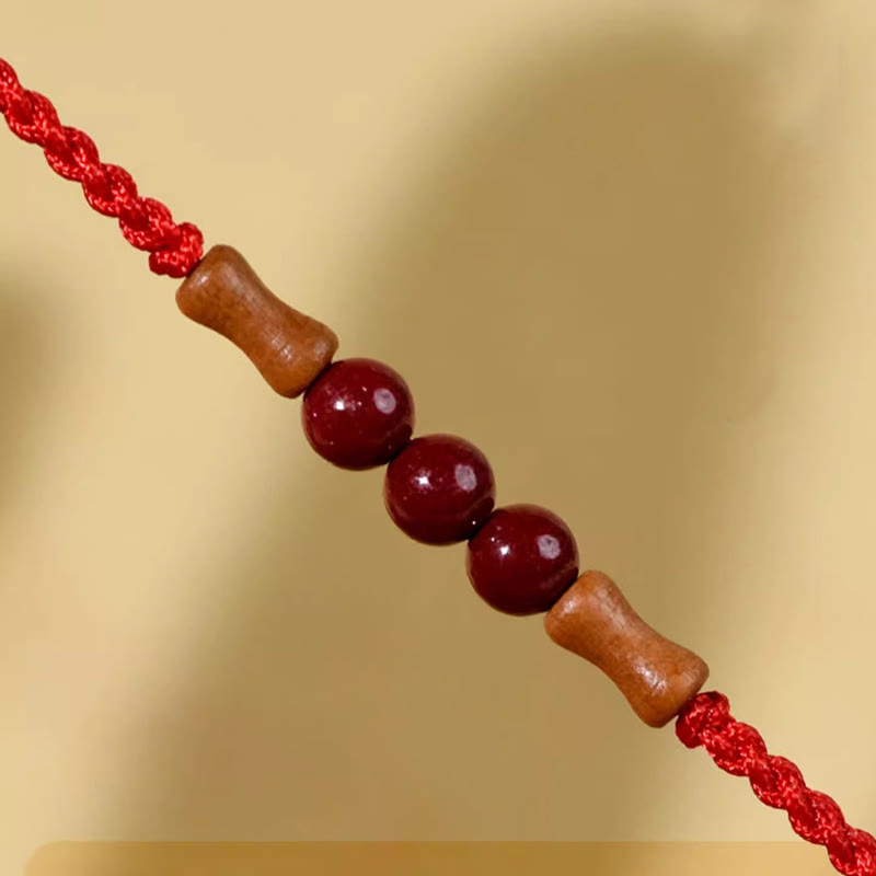 Fortune Jewel Cinnabar Beads Peach Wood Blessing String Bracelet