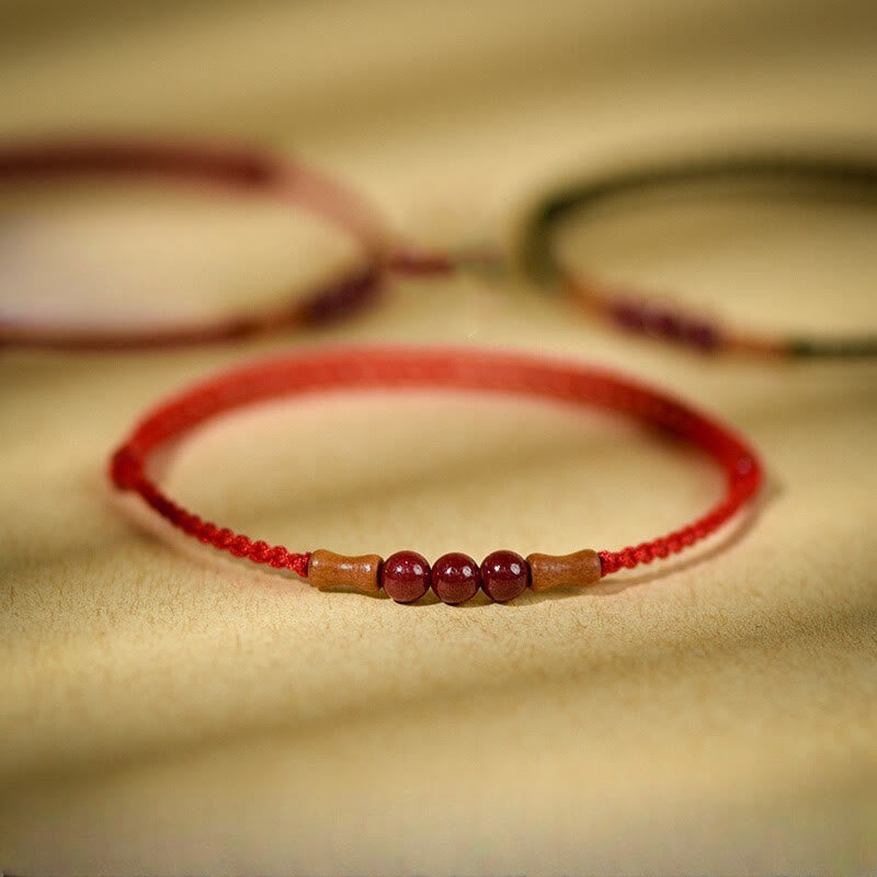 Fortune Jewel Cinnabar Beads Peach Wood Blessing String Bracelet