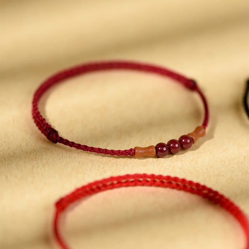 Fortune Jewel Cinnabar Beads Peach Wood Blessing String Bracelet