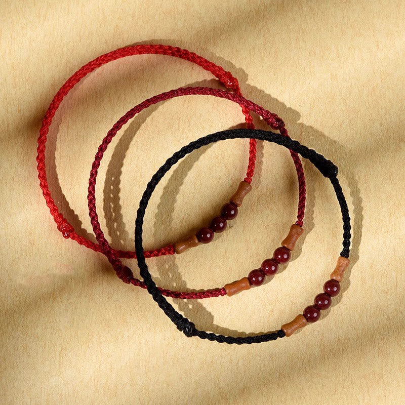 Fortune Jewel Cinnabar Beads Peach Wood Blessing String Bracelet