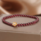 Fortune Jewel Natural 4mm Garnet Beads Flower Passion Bracelet