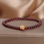 Fortune Jewel Natural 4mm Garnet Beads Flower Passion Bracelet