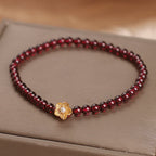 Fortune Jewel Natural 4mm Garnet Beads Flower Passion Bracelet