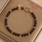 Fortune Jewel Natural 3mm Ultra-thin Garnet Strawberry Quartz Butterfly Calm Bracelet