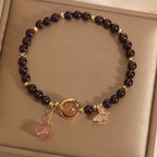 Fortune Jewel Natural 3mm Ultra-thin Garnet Strawberry Quartz Butterfly Calm Bracelet