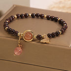 Fortune Jewel Natural 3mm Ultra-thin Garnet Strawberry Quartz Butterfly Calm Bracelet