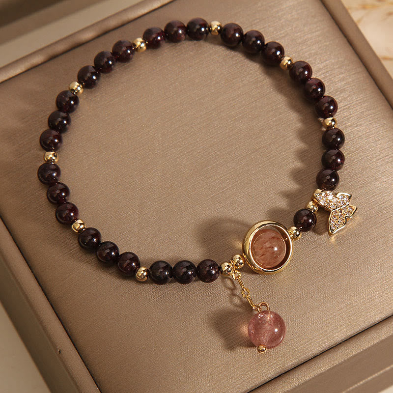 Fortune Jewel Natural 3mm Ultra-thin Garnet Strawberry Quartz Butterfly Calm Bracelet