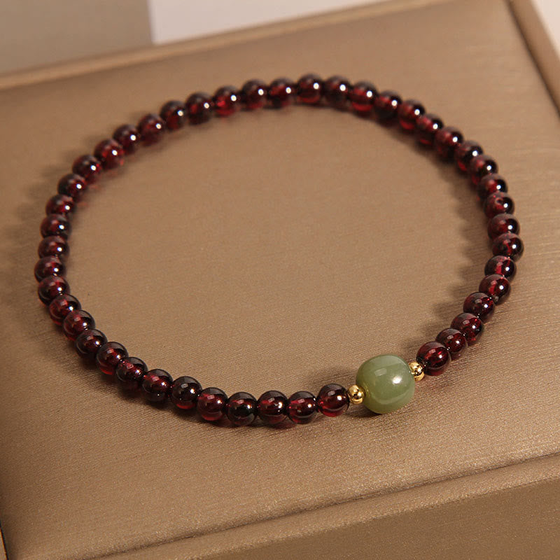 Fortune Jewel Natural 3mm Ultra-thin Garnet Hetian Jade Beads Stability Bracelet