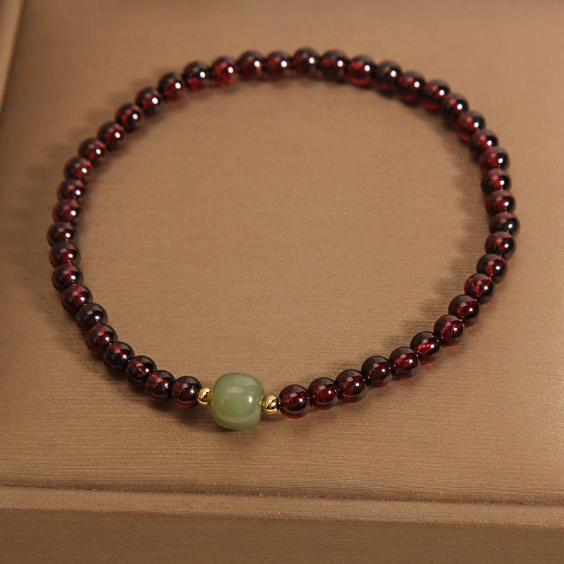 Fortune Jewel Natural 3mm Ultra-thin Garnet Hetian Jade Beads Stability Bracelet