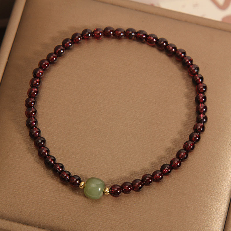 Fortune Jewel Natural 3mm Ultra-thin Garnet Hetian Jade Beads Stability Bracelet