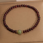 Fortune Jewel Natural 3mm Ultra-thin Garnet Hetian Jade Beads Stability Bracelet