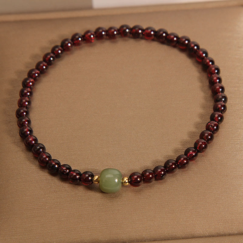 Fortune Jewel Natural 3mm Ultra-thin Garnet Hetian Jade Beads Stability Bracelet