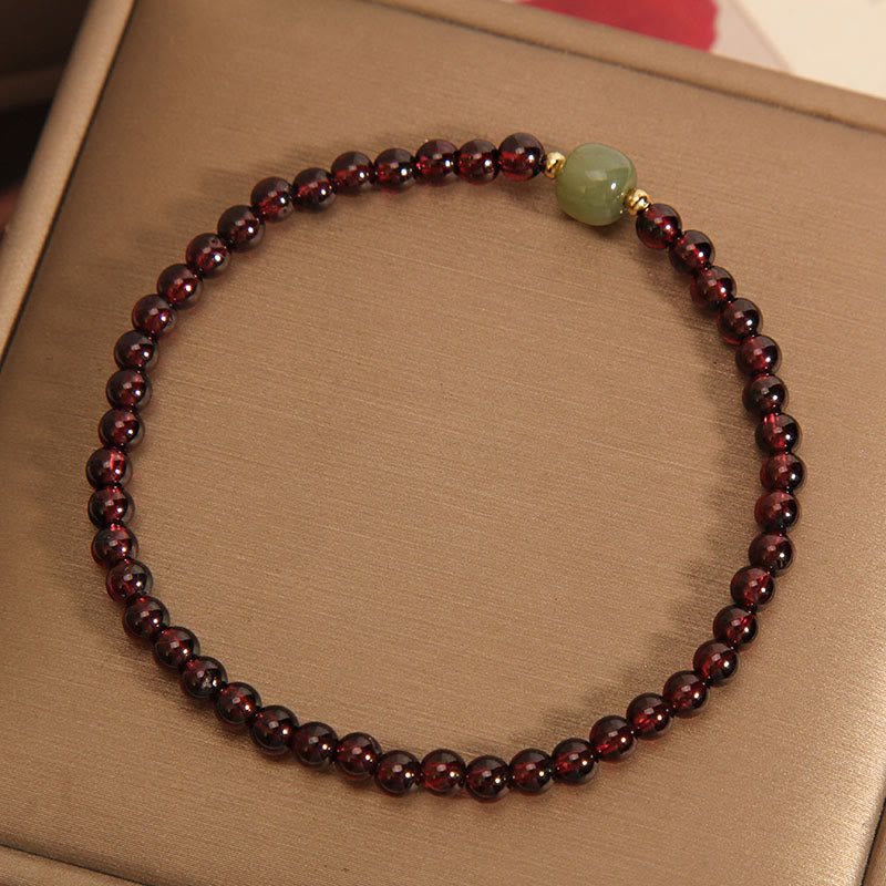 Fortune Jewel Natural 3mm Ultra-thin Garnet Hetian Jade Beads Stability Bracelet