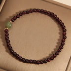 Fortune Jewel Natural 3mm Ultra-thin Garnet Hetian Jade Beads Stability Bracelet
