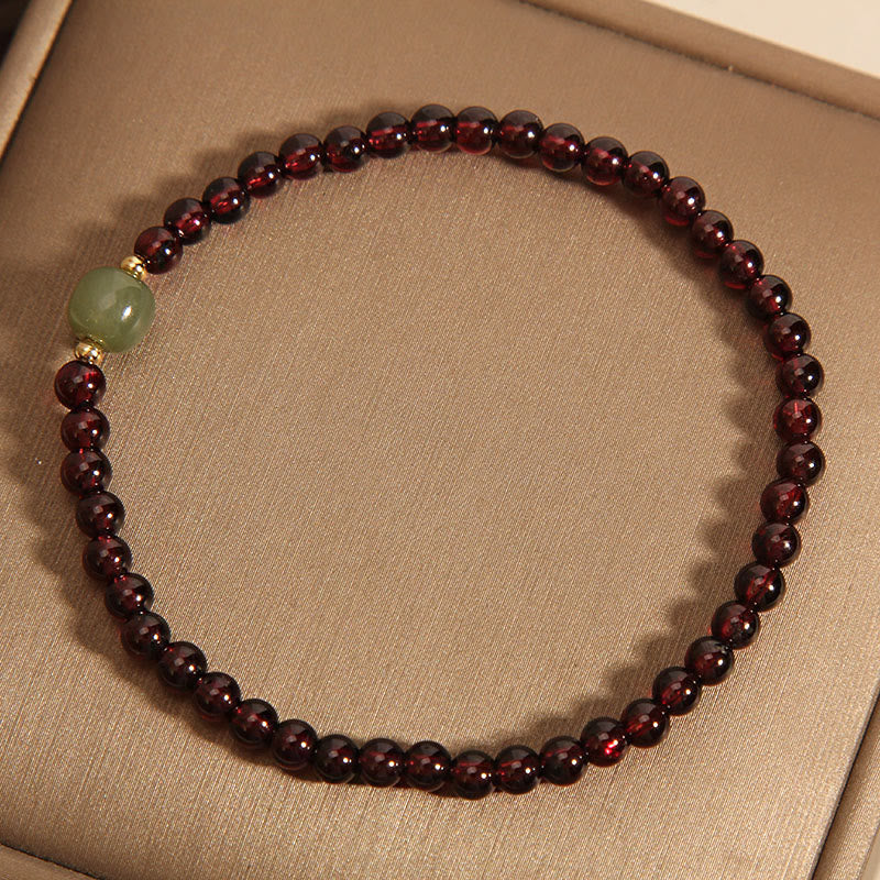 Fortune Jewel Natural 3mm Ultra-thin Garnet Hetian Jade Beads Stability Bracelet