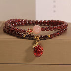 Fortune Jewel Natural 3mm Ultra-thin Garnet Rose Quartz Beads Money Bag Bell Flower Protection Bracelet