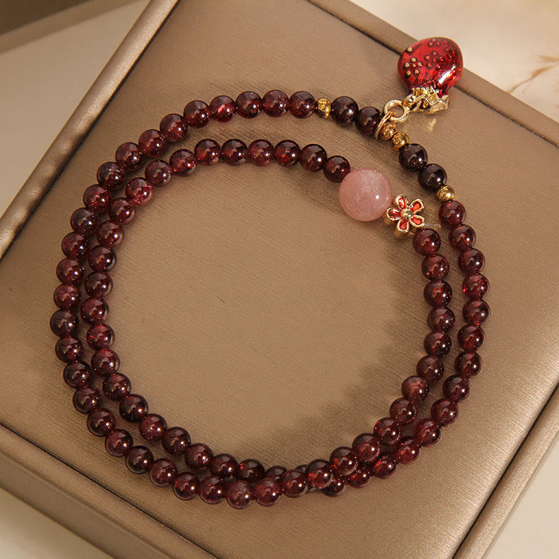 Fortune Jewel Natural 3mm Ultra-thin Garnet Rose Quartz Beads Money Bag Bell Flower Protection Bracelet