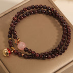 Fortune Jewel Natural 3mm Ultra-thin Garnet Rose Quartz Beads Money Bag Bell Flower Protection Bracelet