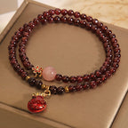 Fortune Jewel Natural 3mm Ultra-thin Garnet Rose Quartz Beads Money Bag Bell Flower Protection Bracelet