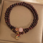 Fortune Jewel Natural 3mm Ultra-thin Garnet Rose Quartz Beads Money Bag Bell Flower Protection Bracelet