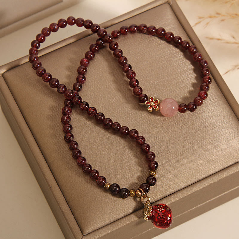 Fortune Jewel Natural 3mm Ultra-thin Garnet Rose Quartz Beads Money Bag Bell Flower Protection Bracelet