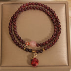 Fortune Jewel Natural 3mm Ultra-thin Garnet Rose Quartz Beads Money Bag Bell Flower Protection Bracelet