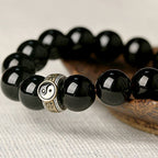 Fortune Jewel Black Obsidian Yin Yang Nine-Character Mantra Fulfilment Bracelet