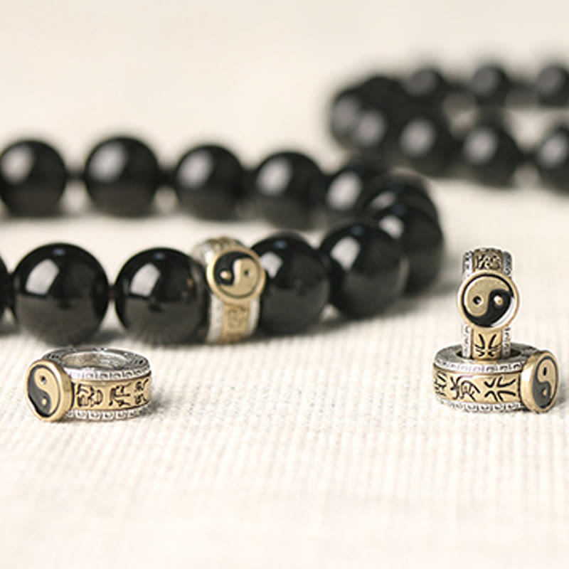 Fortune Jewel Black Obsidian Yin Yang Nine-Character Mantra Fulfilment Bracelet