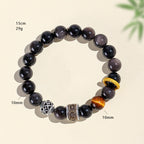 Fortune Jewel Silver Sheen Obsidian Tiger Eye Om Mani Padme Hum Protection Bracelet