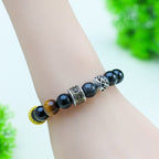 Fortune Jewel Silver Sheen Obsidian Tiger Eye Om Mani Padme Hum Protection Bracelet