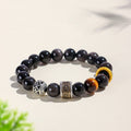 Fortune Jewel Silver Sheen Obsidian Tiger Eye Om Mani Padme Hum Protection Bracelet