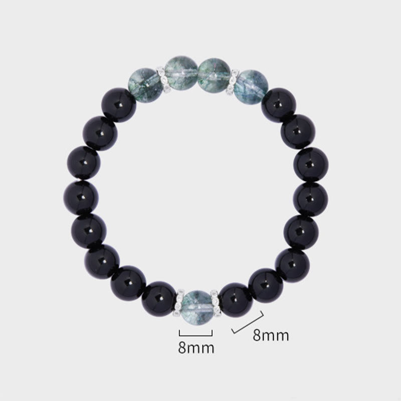 Fortune Jewel 925 Sterling Silver Black Obsidian Green Phantom Strength Bracelet