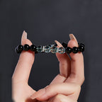 Fortune Jewel 925 Sterling Silver Black Obsidian Green Phantom Strength Bracelet