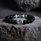 Fortune Jewel 925 Sterling Silver Black Obsidian Green Phantom Strength Bracelet