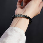 Fortune Jewel 925 Sterling Silver Black Obsidian Green Phantom Strength Bracelet