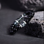 Fortune Jewel 925 Sterling Silver Black Obsidian Green Phantom Strength Bracelet