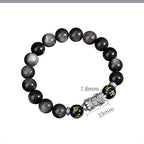 Fortune Jewel 999 Sterling Silver PiXiu Natural Black Obsidian Strength Bracelet