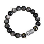 Fortune Jewel 999 Sterling Silver PiXiu Natural Black Obsidian Strength Bracelet