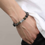 Fortune Jewel 999 Sterling Silver PiXiu Natural Black Obsidian Strength Bracelet