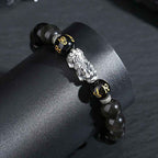 Fortune Jewel 999 Sterling Silver PiXiu Natural Black Obsidian Strength Bracelet